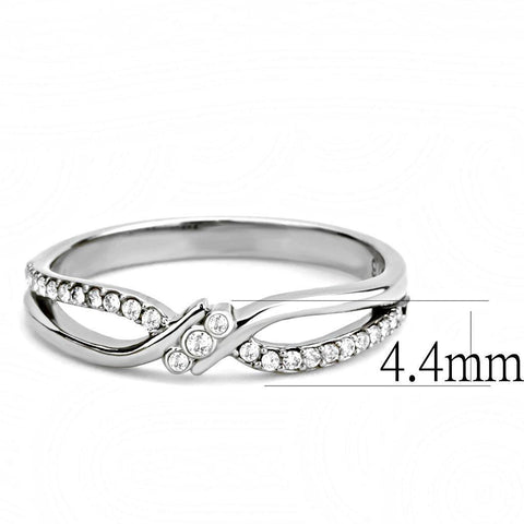 DA156 - High polished (no plating) Stainless Steel Ring with AAA Grade CZ  in Clear