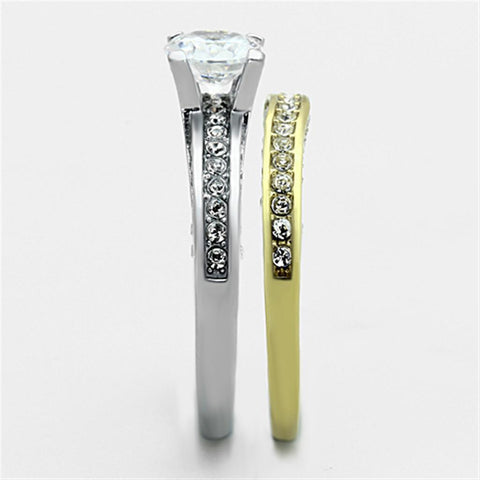 TK1284 - Two-Tone IP Gold (Ion Plating) Stainless Steel Ring with AAA Grade CZ  in Clear