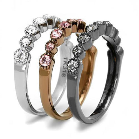 TK3136 - IP Light Black & IP Light coffee Stainless Steel Ring with Top Grade Crystal  in Multi Color