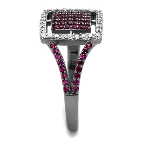 TS533 - Rhodium + Ruthenium 925 Sterling Silver Ring with AAA Grade CZ  in Ruby