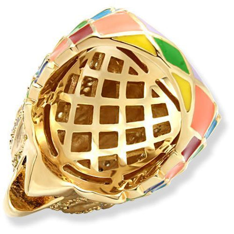 1W087 - Gold Brass Ring with AAA Grade CZ  in Multi Color