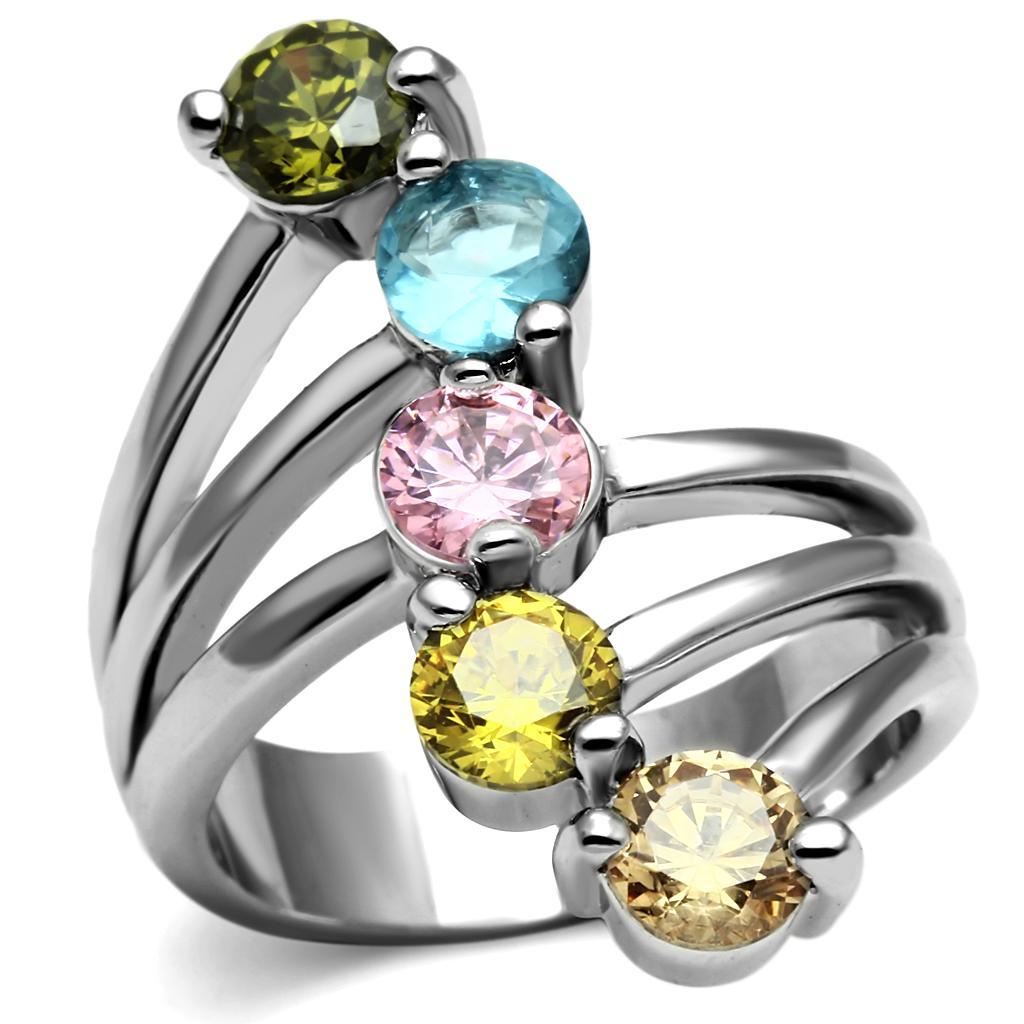 TK2876 - High polished (no plating) Stainless Steel Ring with AAA Grade CZ  in Multi Color