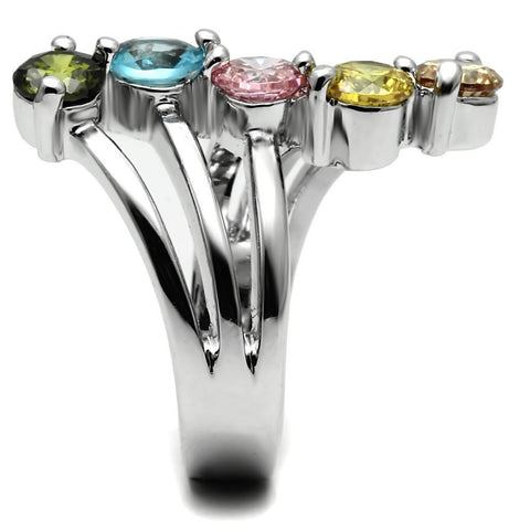 TK2876 - High polished (no plating) Stainless Steel Ring with AAA Grade CZ  in Multi Color