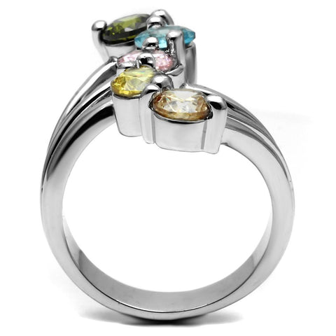 TK2876 - High polished (no plating) Stainless Steel Ring with AAA Grade CZ  in Multi Color