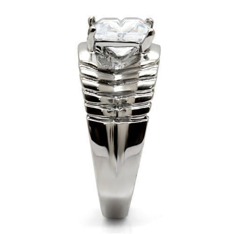 TK028 - High polished (no plating) Stainless Steel Ring with AAA Grade CZ  in Clear