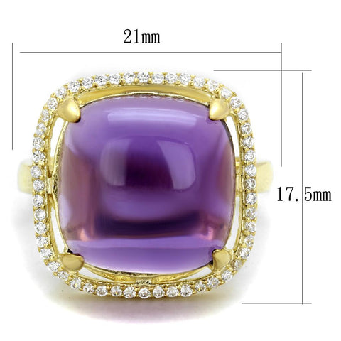 TS392 - Gold 925 Sterling Silver Ring with Synthetic Synthetic Glass in Amethyst