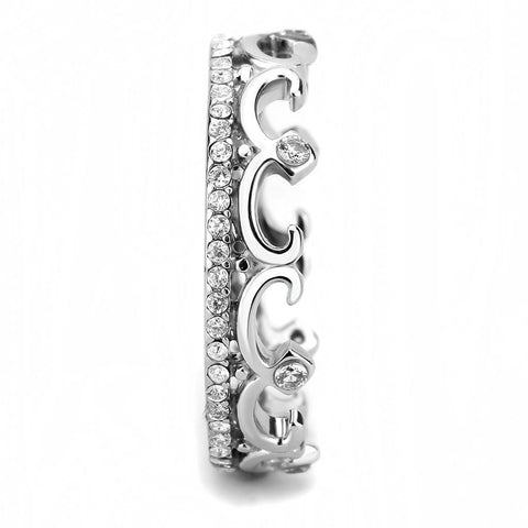 DA267 - High polished (no plating) Stainless Steel Ring with AAA Grade CZ  in Clear