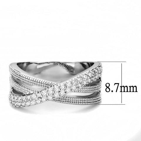3W1464 - Rhodium Brass Ring with AAA Grade CZ  in Clear