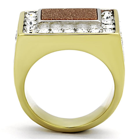 TK1194 - Two-Tone IP Gold (Ion Plating) Stainless Steel Ring with Synthetic Twinkling in Topaz