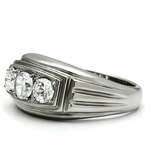 TK491 - High polished (no plating) Stainless Steel Ring with AAA Grade CZ  in Clear