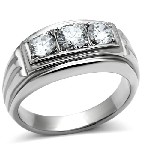 TK491 - High polished (no plating) Stainless Steel Ring with AAA Grade CZ  in Clear