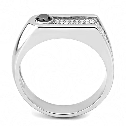 DA286 - High polished (no plating) Stainless Steel Ring with AAA Grade CZ  in Black Diamond