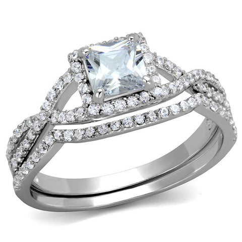 TS420 - Rhodium 925 Sterling Silver Ring with AAA Grade CZ  in Clear