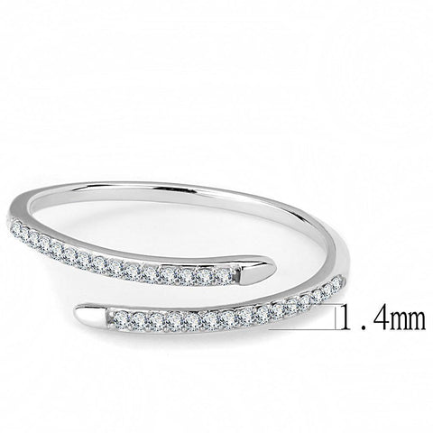 DA044 - High polished (no plating) Stainless Steel Ring with AAA Grade CZ  in Clear