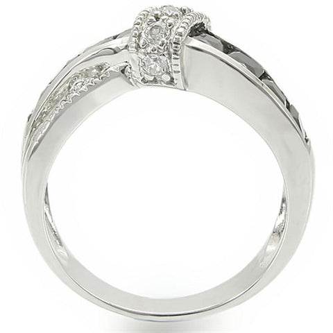 TK1494 - High polished (no plating) Stainless Steel Ring with AAA Grade CZ  in Jet