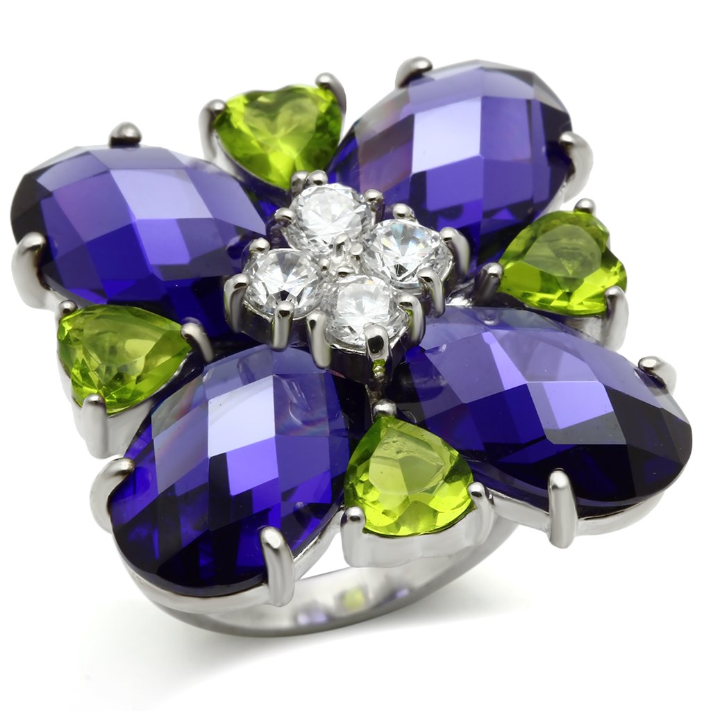 LOS534 - Silver 925 Sterling Silver Ring with AAA Grade CZ  in Multi Color