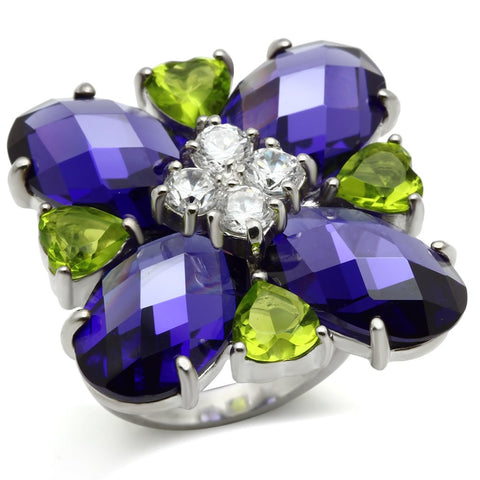 LOS534 - Silver 925 Sterling Silver Ring with AAA Grade CZ  in Multi Color
