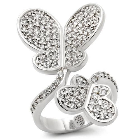 0W237 - Rhodium Brass Ring with AAA Grade CZ  in Clear