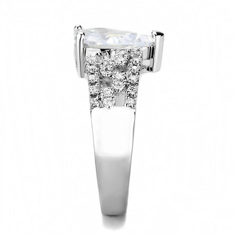 3W1444 - Rhodium Brass Ring with AAA Grade CZ  in Clear