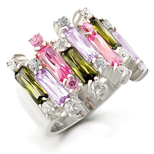 37611 - High-Polished 925 Sterling Silver Ring with AAA Grade CZ  in Multi Color