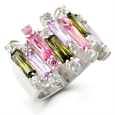 37611 - High-Polished 925 Sterling Silver Ring with AAA Grade CZ  in Multi Color