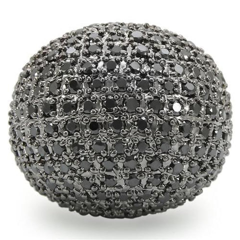0W362 - Rhodium + Ruthenium Brass Ring with AAA Grade CZ  in Jet