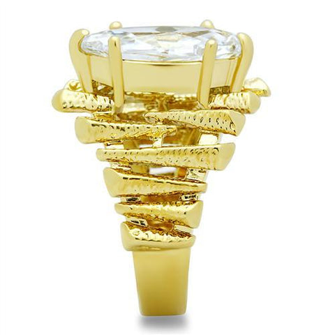 GL080 - IP Gold(Ion Plating) Brass Ring with AAA Grade CZ  in Clear