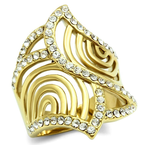 GL296 - IP Gold(Ion Plating) Brass Ring with Top Grade Crystal  in Clear