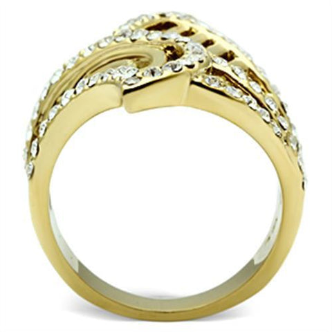 GL296 - IP Gold(Ion Plating) Brass Ring with Top Grade Crystal  in Clear