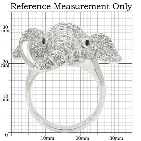 0W280 - Rhodium Brass Ring with Top Grade Crystal  in Jet