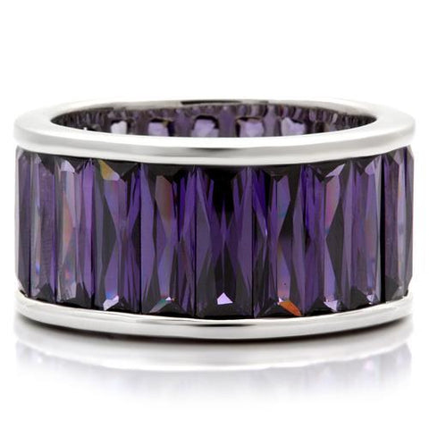 0W128 - Rhodium Brass Ring with AAA Grade CZ  in Amethyst