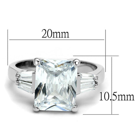 LO4091 - Rhodium Brass Ring with AAA Grade CZ  in Clear