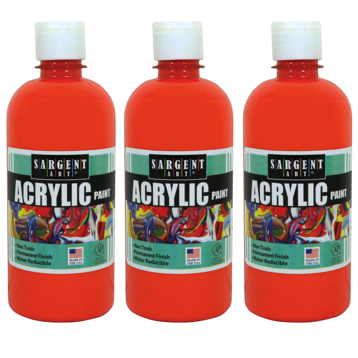 Acrylic Paint, 16 oz. Squeeze Bottle, Orange, Pack of 3