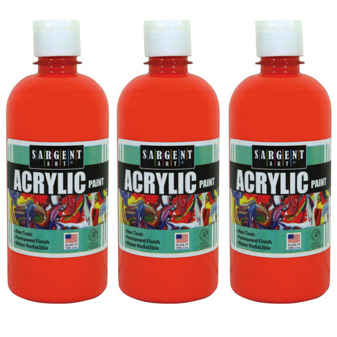 Acrylic Paint, 16 oz. Squeeze Bottle, Orange, Pack of 3