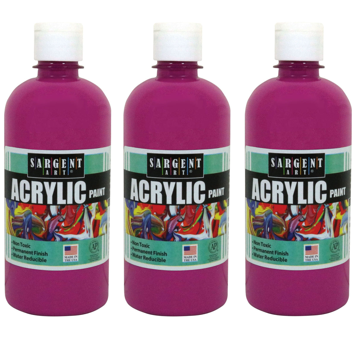 Acrylic Paint, 16 oz. Squeeze Bottle, Magenta, Pack of 3