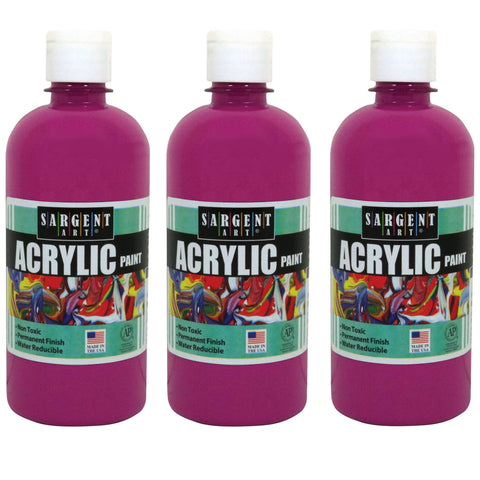 Acrylic Paint, 16 oz. Squeeze Bottle, Magenta, Pack of 3