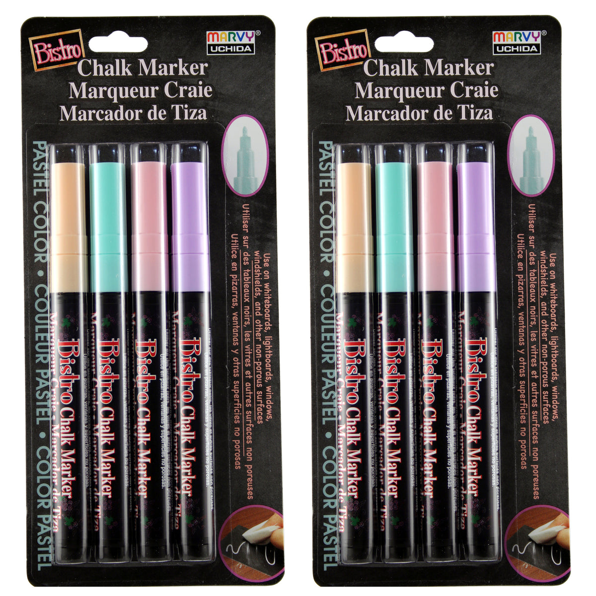 Broad Point Chalk Marker Fine Tip Set 4P, Pastel Colors, 4 Per Pack, 2 Packs