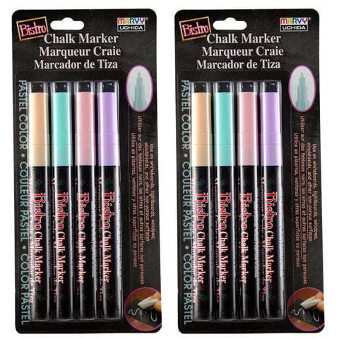 Broad Point Chalk Marker Fine Tip Set 4P, Pastel Colors, 4 Per Pack, 2 Packs