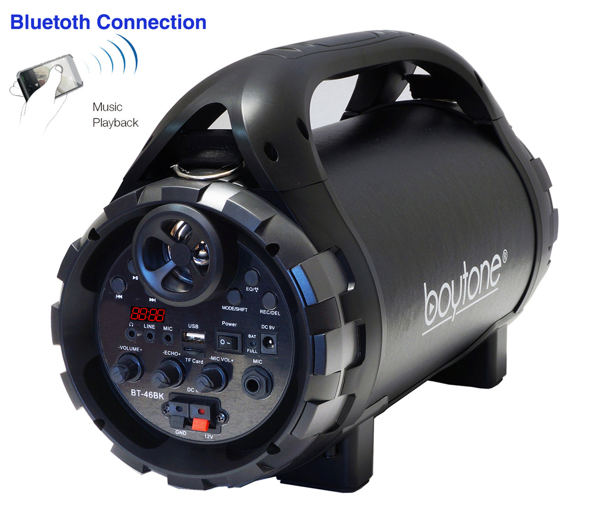 Boytone BT-46BK Portable Bluetooth Indoor/Outdoor 2.1 Hi-Fi Cylinder Loud Speaker Built-in 5.25"" + 1.50""