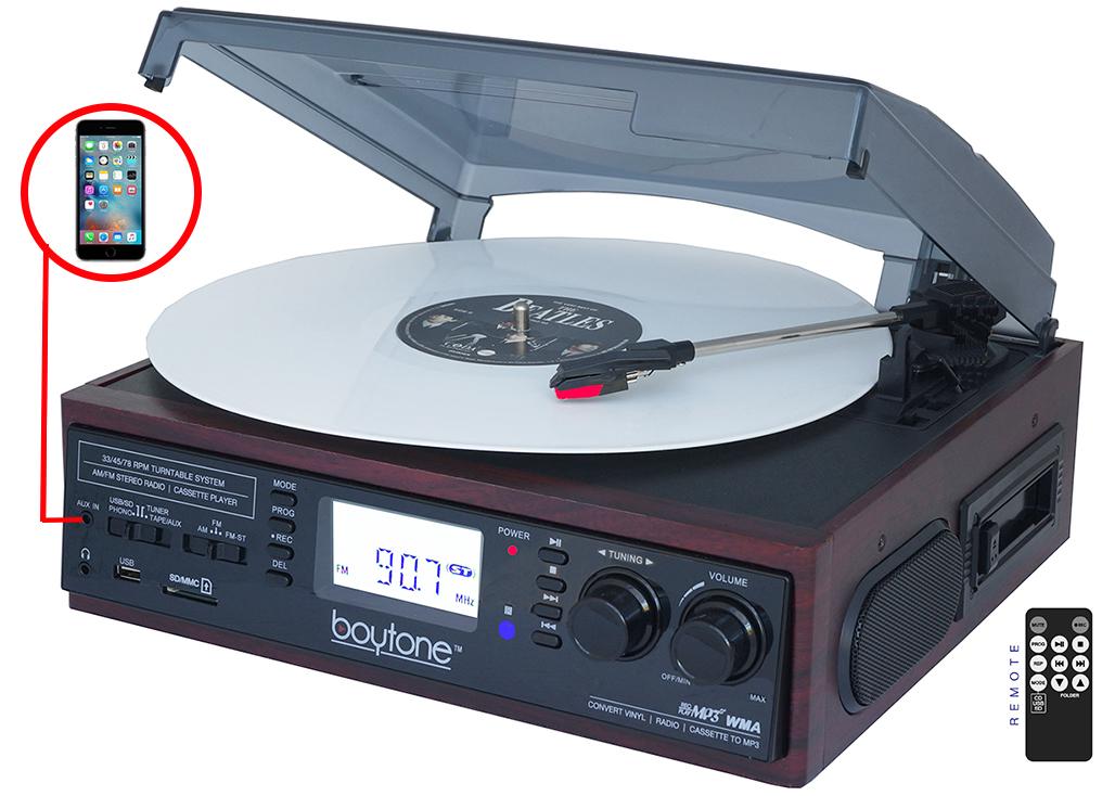 BOYTONE BT-19DJM-C 3-Speed Stereo Turntable - 33/45/78 RPM with AM-FM Radio Refurbished