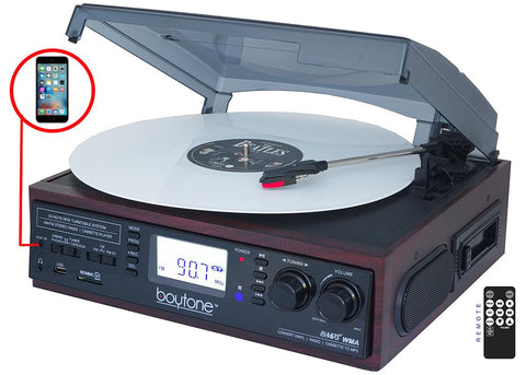 BOYTONE BT-19DJM-C 3-Speed Stereo Turntable - 33/45/78 RPM with AM-FM Radio Refurbished