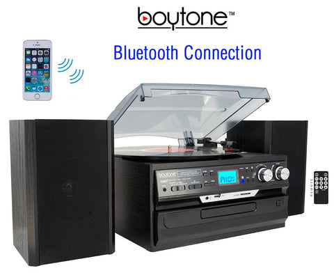 8-in-1 Boytone BT-24DJB with Bluetooth Connection, 3 Speed 33, 45, 78 Rpm, CD, Casse
