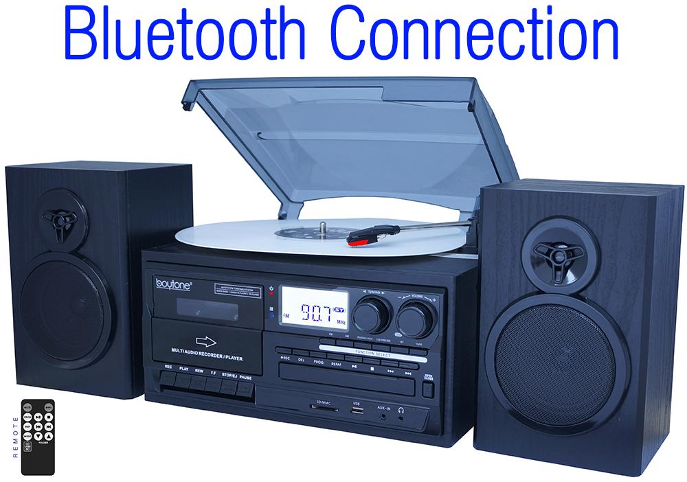 Boytone BT-28SPB, Bluetooth Classic Style Record Player Turntable with AM/FM Radio,