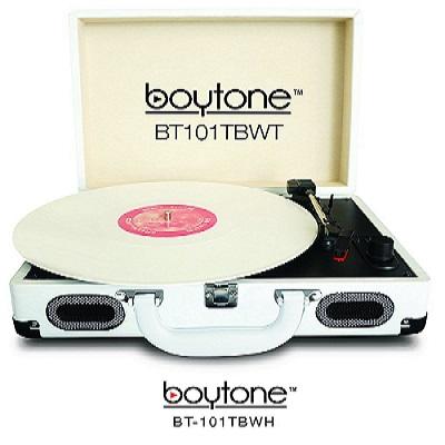 Boytone BT-101TBWT Turntable Portable Suitcase Style Belt-Drive 3-speed with FM Radi Refurbished