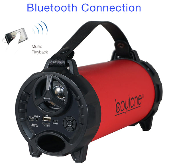 Boytone BT-40RD Portable Bluetooth Indoor/Outdoor Speaker 2.1 Hi-Fi Cylinder Loud Speaker with Built-in 2x3 Sub