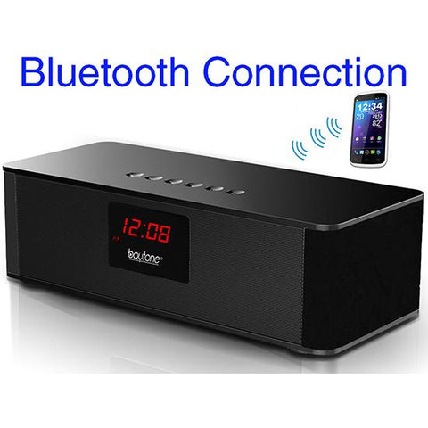 Boytone BT-87CR Portable FM Radio Alarm Clock, Wireless Bluetooth 4.1 Speaker, Built Refurbished