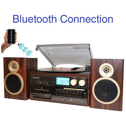 Boytone BT-28SPM, Bluetooth Classic Style Record Player Turntable with AM/FM Radio, Refurbished