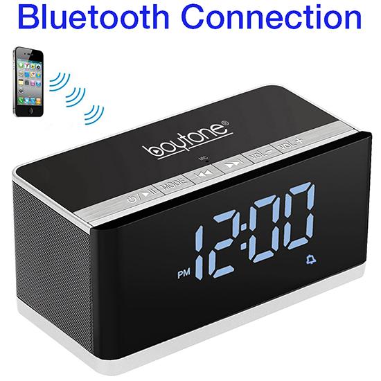 Boytone BT-86C Bluetooth 4.1 Portable Alarm Clock Radio Wireless Speaker, Digital FM Refurbished
