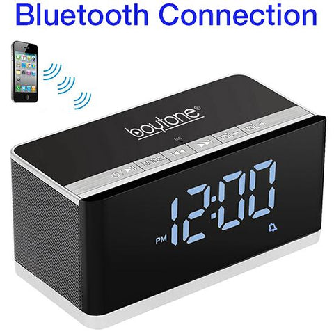 Boytone BT-86C Bluetooth 4.1 Portable Alarm Clock Radio Wireless Speaker, Digital FM Refurbished