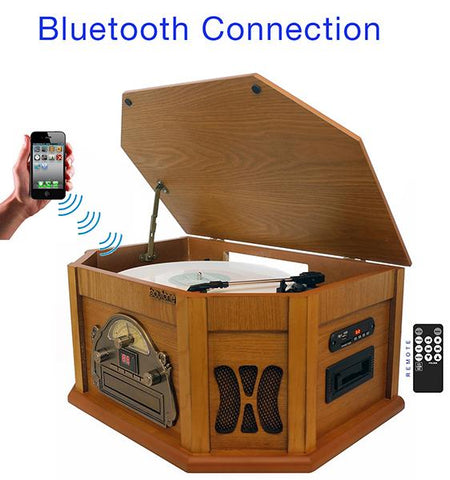 8-in-1 Boytone BT-25PW with Bluetooth Connection Natural wood Classic Turntable Refurbished